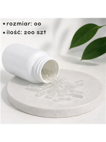 LIPHARMIS Kapsułki 00 (200 sztuk) + Butelka PET 400 ml biała z nakrętką 45 mm biała PP z uszczelką PS22 - liner klejowy