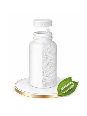 LIPHARMIS Kapsułki VEGE 00 (30 sztuk) + Butelka PET 100 ml biała z nakrętką 38 mm biała PP z uszczelką PS22 - liner klejowy