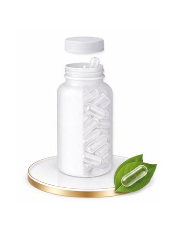 LIPHARMIS Kapsułki VEGE 00 (100 sztuk) + Butelka PET 250 ml biała  z nakrętką 45 mm biała PP z uszczelką PS22 - liner klejowy