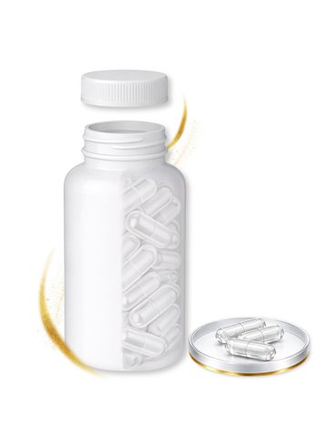 LIPHARMIS Kapsułki 0 (60 sztuk) + Butelka PET 100 ml biała z nakrętką 38 mm biała PP z uszczelką PS22 - liner klejowy