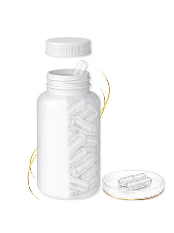 LIPHARMIS Kapsułki 0 (60 sztuk) + Butelka PET 250 ml biała z nakrętką 38 mm biała PP z uszczelką PS22 - liner klejowy