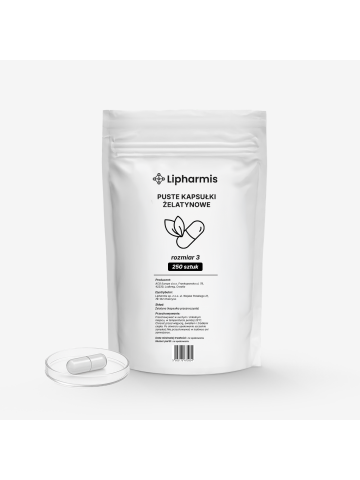 Kapsułki żelatynowe, rozmiar 3 – 250 sztuk | Bezbarwne, czyste, do samodzielnego napełniania