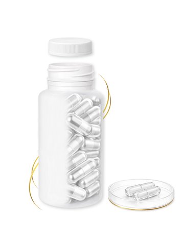 LIPHARMIS Kapsułki 0 (100 sztuk) + Butelka PET 400 ml biała  z nakrętką 45 mm biała PP z uszczelką PS22 - liner klejowy