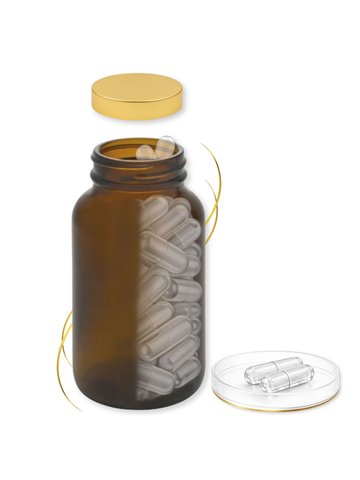 LIPHARMIS Kapsułki 0 (90 sztuk) + Słoik szklany 200 ml brązowy amber z nakrętką złotą UNISHELL