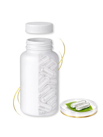 LIPHARMIS Kapsułki VEGE 0 (60 sztuk) + Butelka PET 100 ml biała z nakrętką 38 mm  biała PP z uszczelką PS22 - liner klejowy