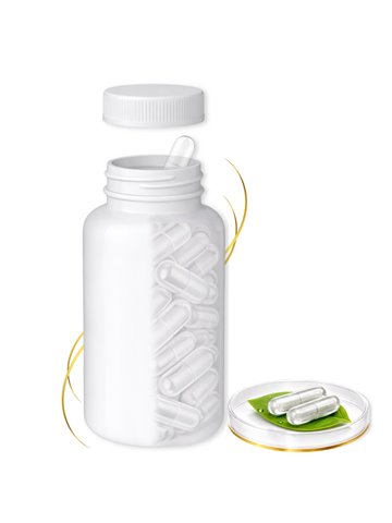 LIPHARMIS Kapsułki VEGE 0 (60 sztuk) + Butelka PET 250 ml biała z nakrętką 38 mm biała PP z uszczelką PS22 - liner klejowy