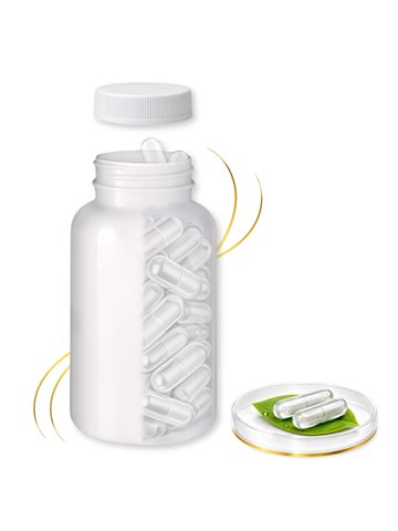 LIPHARMIS Kapsułki VEGE 0 (60 sztuk) + Butelka PET 250 ml biała z nakrętką 45 mm biała PP z uszczelką PS22 - liner klejowy