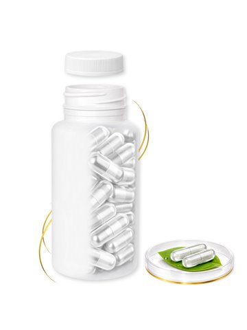 LIPHARMIS Kapsułki VEGE 0 (100 sztuk) + Butelka PET 400 ml biała z nakrętką 45 mm biała PP z uszczelką PS22 - liner klejowy