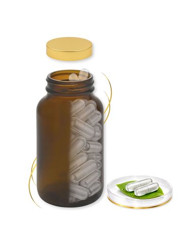 LIPHARMIS Kapsułki VEGE 0 (90 sztuk) + Słoik szklany 200 ml brązowy amber z nakrętką złotą UNISHELL