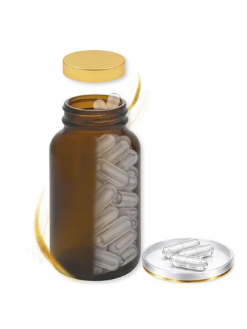 LIPHARMIS Kapsułki 1 (60 sztuk) + Słoik szklany 200 ml brązowy amber z nakrętką złotą UNISHELL