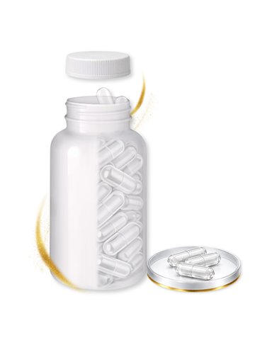 LIPHARMIS Kapsułki 1 (100 sztuk) + Butelka PET 250 ml biała z nakrętką 45 mm biała PP z uszczelką PS22 - liner klejowy